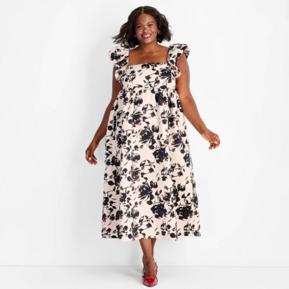 #3074 Floral Black and Cream Women's Dress